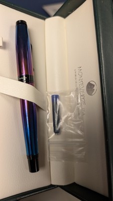 Monteverde Invincia Metal Fountain Pen Chrome Trim Blue Ink w/ Box & Cartridge