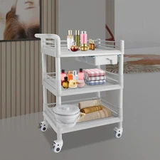 3-tier Beauty Salon Cart Beauty Instrument Cart Rolling Tool Cart with 4 Wheels