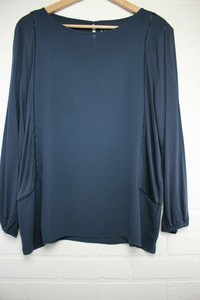 Ann-Taylor-LOFT-Women-Crew-Neck-Tunic-Top-Blouse-Long-Sleeve-Navy-Blue-Sz-L