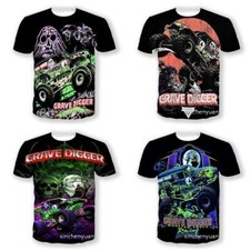 Kids 3D Grave Digger Monster Truck Racing Short Sleeve T-Shirt Tee Tops Gift
