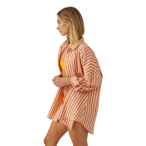 Cotton On Body Women's Sunset Peach Stripe Swing Beach Shirt Oversized Fit Sz S - Picture 2 of 6