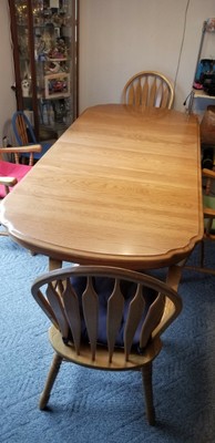 8 Oak Dining Room Table 6 Arrowback Arm Chairs A America Empire Base Kitchen 5 Ebay