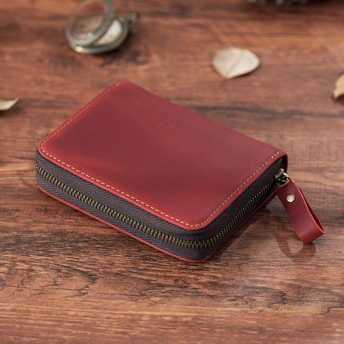 Genuine Leather Credit Card Holder Zipper Wallet RFID Blocking 24 Slot Card Case - Picture 16 of 21