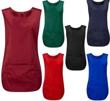 Womens Plain Front Pocket Cleaning Apron Sleeveless Catering Tabard Vest Top