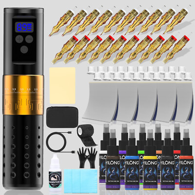 YILONG Tattoo Kit Complete Wireless Rotary Pen Machine with Ink Needle Paper