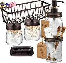 Mason Jars Bathroom Accessories Set Brown 6Pcs FREE SHIPPING USA