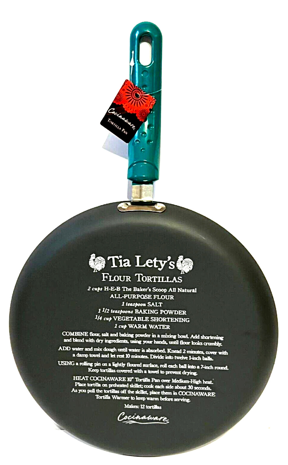 Tortilla Sartén Antiadherente Cocinaware Tia Lety's Turquesa 10" Pulgadas con Receta