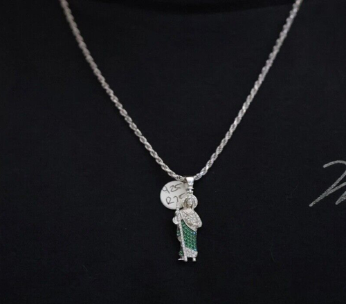 925 St Jude Rhodium plated sterling silver pendant (green cz)