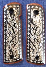 1911 FLORAL SCROLL WOOD PEARL INLAY FULL SIZE GRIPS NOS FAST USA SHIPPER