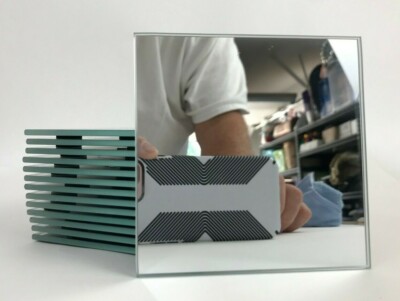 Glass Mirror Candle Holder/Base 4 1/2'' x 4 1/2'' with Soft Table Pads - New