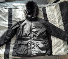 Ladies Size 18 Topshop Sno Ski Jacket Coat Faux Fur Hood Black Snow Vgc