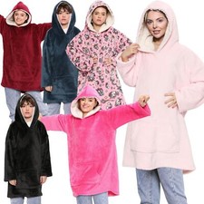 Unisex Men Ladies Oversized Hoodie Plain Snuggle Blanket Super Soft Warm Fleece