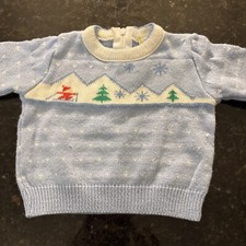 Vintage 90s Ski Sweater Infant Grey Geometric Grandpa Ski Snowflakes 3 Months
