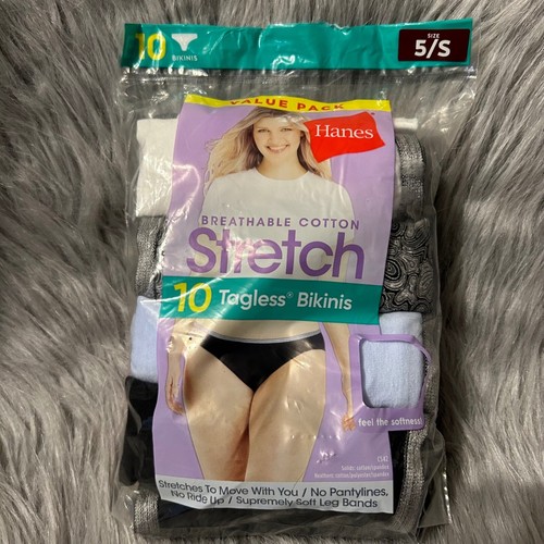 Hanes Tagless Bikinis Women's Size 5/Small Underwear Cotton Panties Breathable