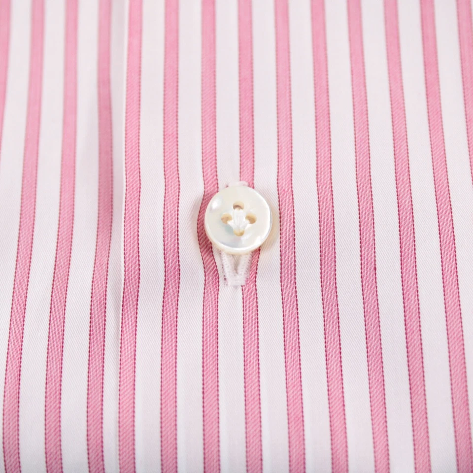 Camisa de vestir Barba nueva con etiquetas talla 15 38 rosa con rayas blancas 100 % algodón Foto 4 de 4