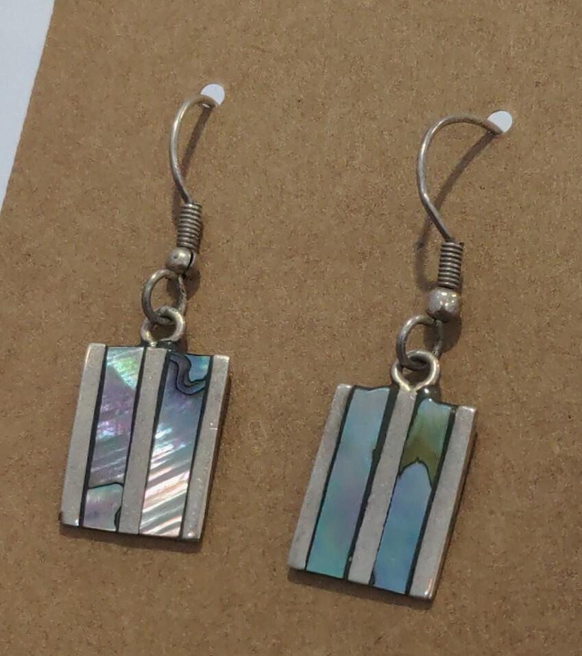 Sterling Silver 925 Abalone Bar Rectangle Drop Da… - image 1