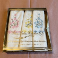 Vintage Box 3 Blumen bestickt Baumwolle Taschent&uuml;cher Taschent&uuml;cher Souvenir von Fidschi