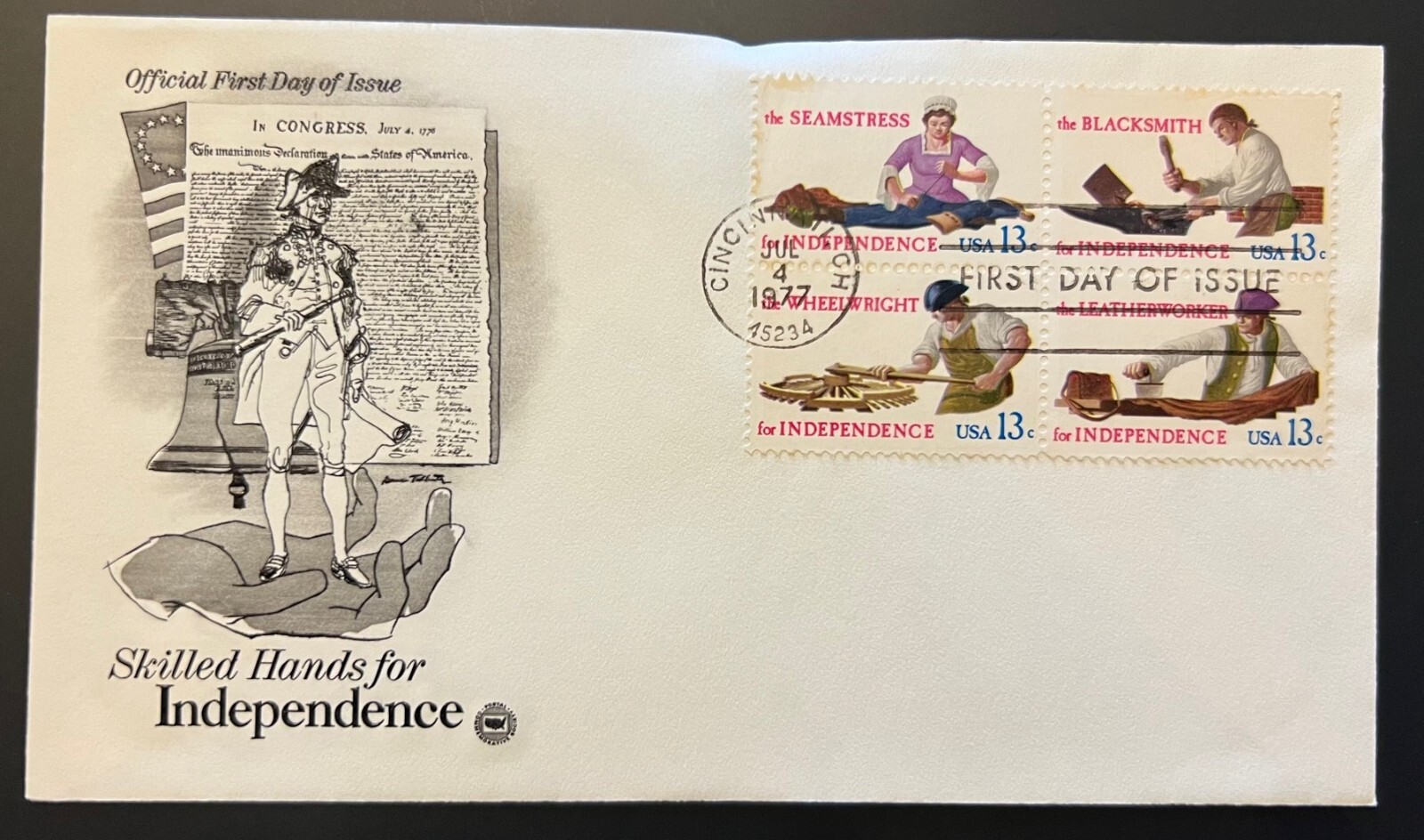 SKILLED HANDS FOR INDEPENDENCE JUL 4 1977 CINCINNATI FIRST DAY COVER (FDC) BX2
