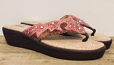 Durango Women s Cheyenne Leather Thong Wedge Sandals Pink Western 11M