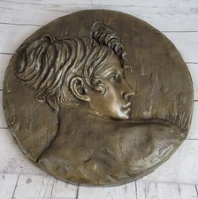 Original Hand Crafted Bas Relief Plaque Woman Face Bronze Sculpture Statue SALE