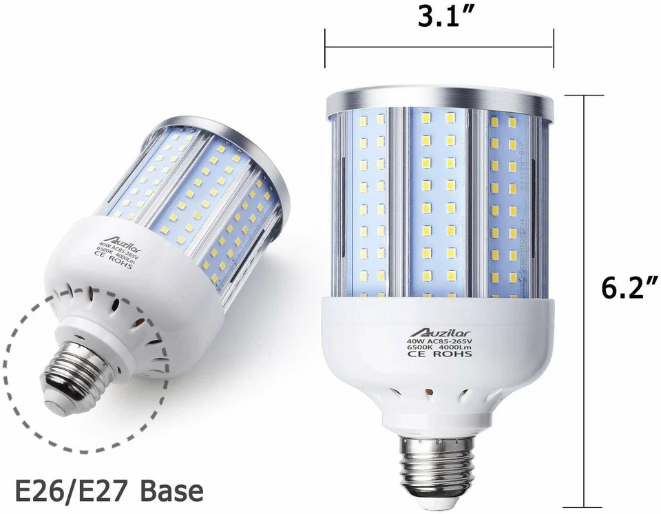 40W (280W Equivalent), Daylight, E26 Standard Base, LED Corn Light Bulb | 2-Pack - Image 2 of 4