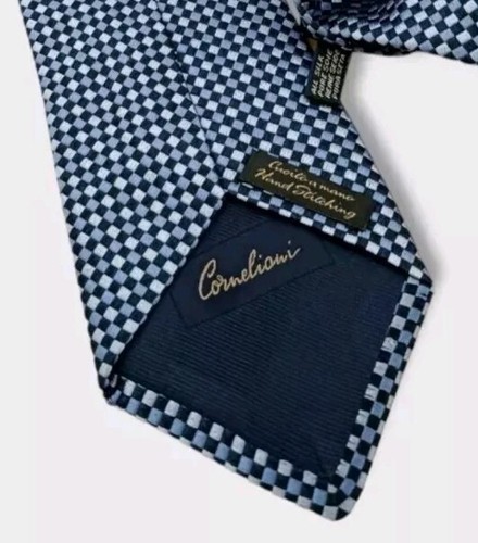 CORNELIANI Blue Geometric Silk LUXURY Tie HANDMADE ITALY - Picture 4 of 4
