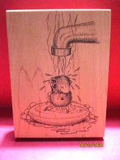 HOUSE MOUSE SCRUB A DUB STAMPA ROSA  RUBBER STAMP WD MTD VINTAGE 1998