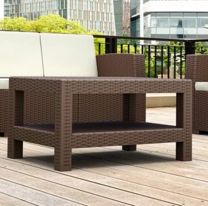 Outdoor Coffee Table Brown Resin Wicker Look Patio ...