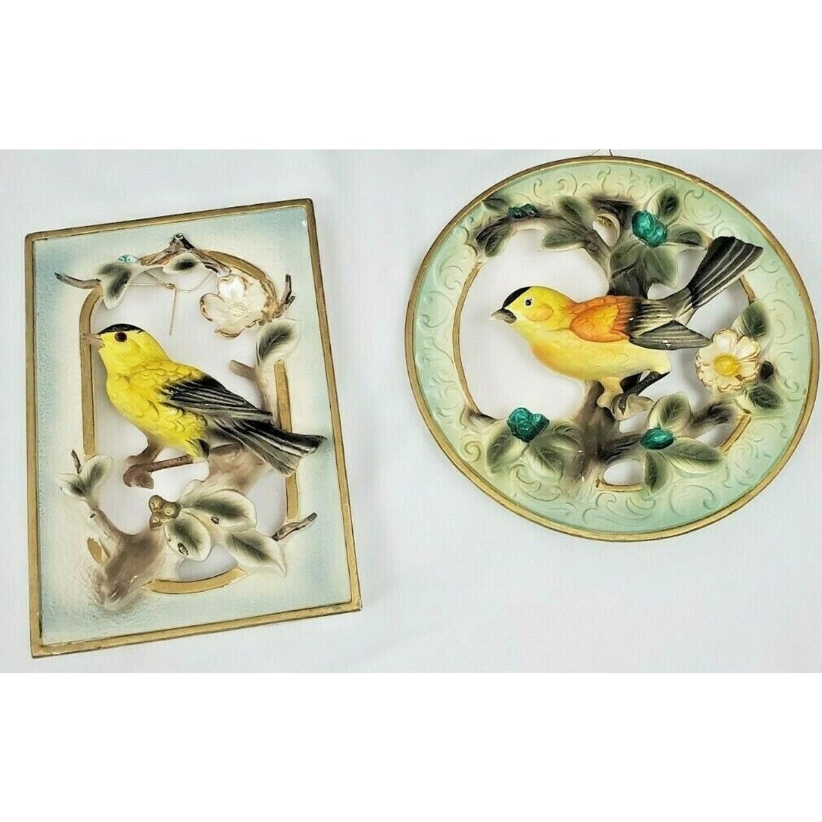 Vintage Tilso Pair Set MCM Bird Wall Plaque Hanging 3D Plate