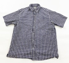 L.L. Bean Button Up Shirt Mens Large Blue Plaid Short Sleeve Missing Size Tag 