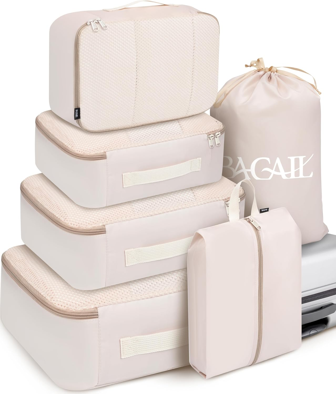 6-Piece Beige Packing Cubes for Organized Travel and Luggage Management-image
