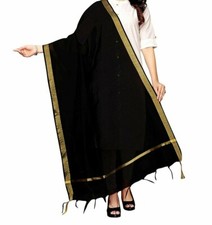 Women Plain Dupatta Stole Scarf Party Wear Wrap Chunni Ethnic Dress Black Color