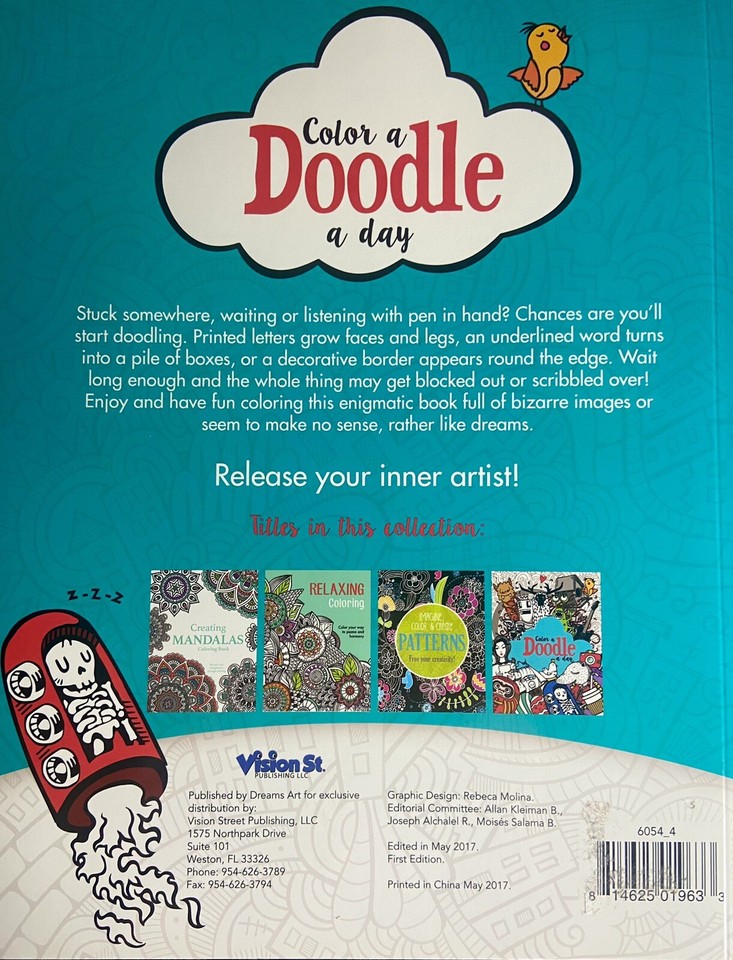 Color A Doodle a Day All Ages Coloring Book New 11x8.5 1 Lb 100 + Pgs