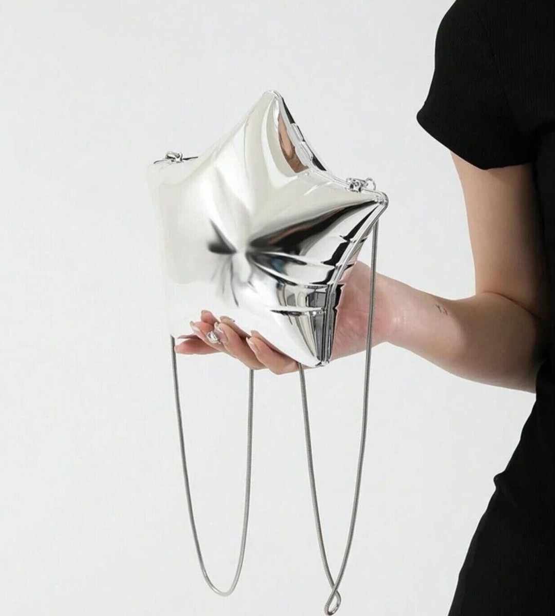 Zara Star Shaped Minaudiere Shoulder Bag Silver Metallic One Zara Star Shaped Minaudiere Shoulder Bag Silver Metallic One