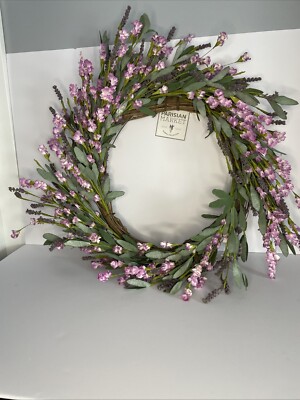 15 -20  Faux Floral Wreath Pink And Lavender Flowers With Greenery On Grapevine 