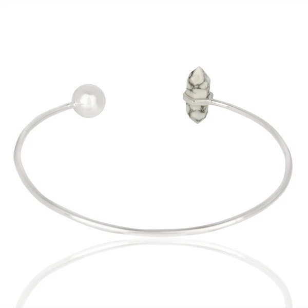 Howlite Pencil Point Openable Cuff Bangle 925 Sterling Silver Handmade Jewelry - Image 3 of 3