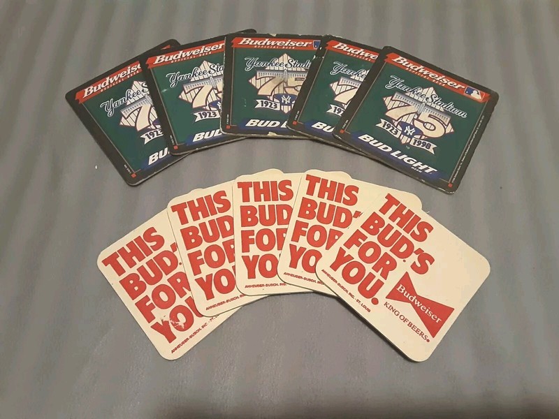 Lot Of 10 Vtg Budweiser Bowtie NY Yankees Stadium 75yrs Beer Coasters Collection
