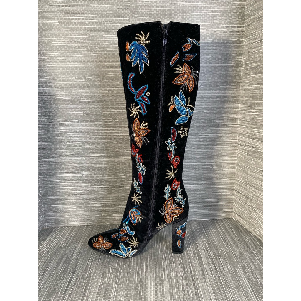 SAINT LAURENT Jeffery Campbell stivali donna a punta multicolore velluto ginocchio zip 5 M