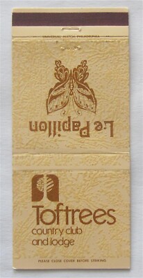TOFTREES COUNRY CLUB, GOLF COURSE, LA PAPILLON, STATE COLLEGE PA MATCHBOOK COVER