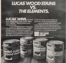 1983 Vintage Print Ad Lucas Wood Stains Weather Fighter Against vs the Elements