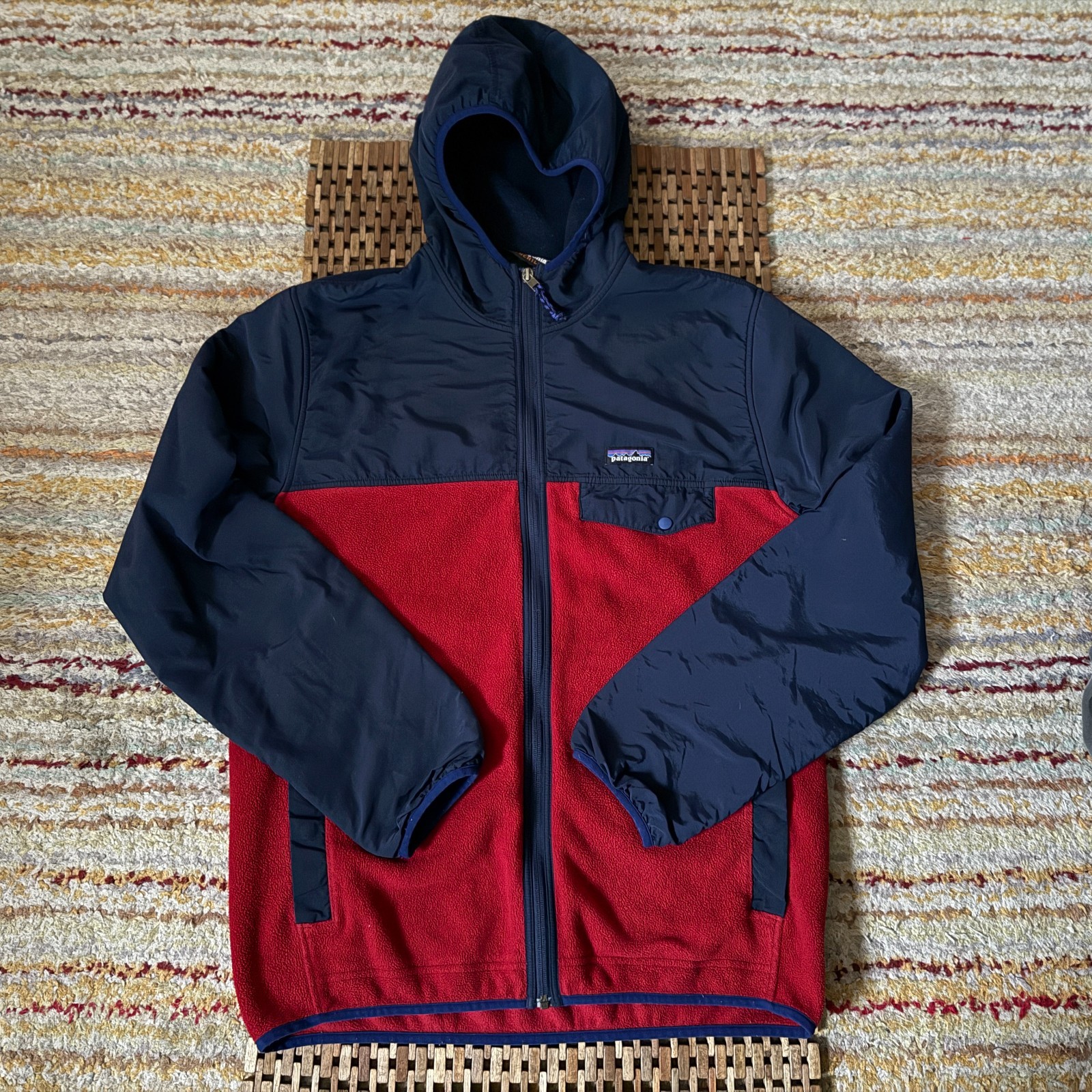 Patagonia Synchilla Snap T Shelled Hoodie Hoody Jacket Red Blue Men's Large L