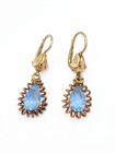 Vintage Blue Teardrop Dangle Earrings 10K Gold Stamp Leverbacks Ornate Wirework