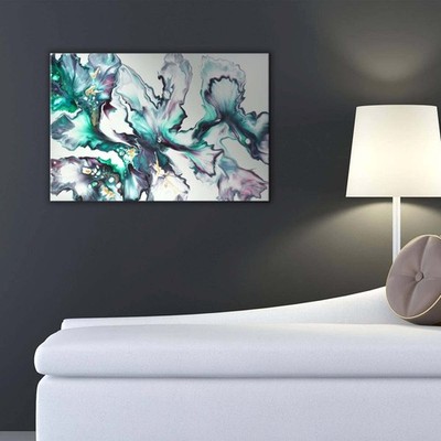 Raumzutaten Acryl Pouring Bild 60x40cm ''Green Mystique'' Unikat Leinwandbild