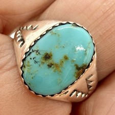 Navajo  Turquoise Ring Size 7.5 Sterling by M Lincoln 4.4g