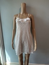SO White Lace Full Slip Dress Ruffle Adjustable Strap Geometric Size S
