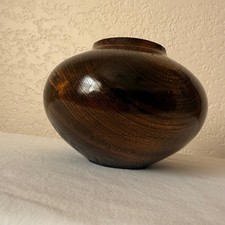 Vintage Hand Turned Wood Vase Ebonized Finish Studio Art Sculptural Vessel 6"