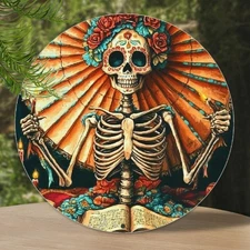 Paint-Splatter Skull 8x8in Heavy Metal Rock Aluminum Sign