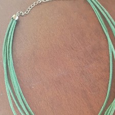 Green Suede Multi-Strand Necklace Silver Tone...
