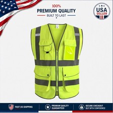 Durable Unisex High Visibility Safety Vest with 9 Pockets - Large Size Available