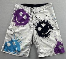 Vintage Billabong Board Shorts Y2K Graffiti Smiley Splatter Surf Swim Trunks 31